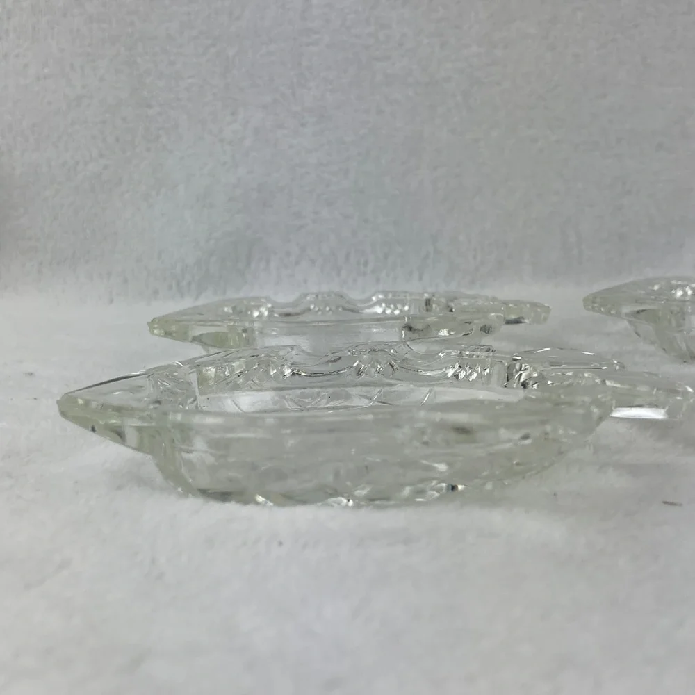 VTG Czechoslovakian Cubist Clear Glass Fish Ashtray Petite Set of 4, 4”